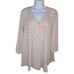Rose + Olive Pale Pink Heart Print Blouse Top Size 1X